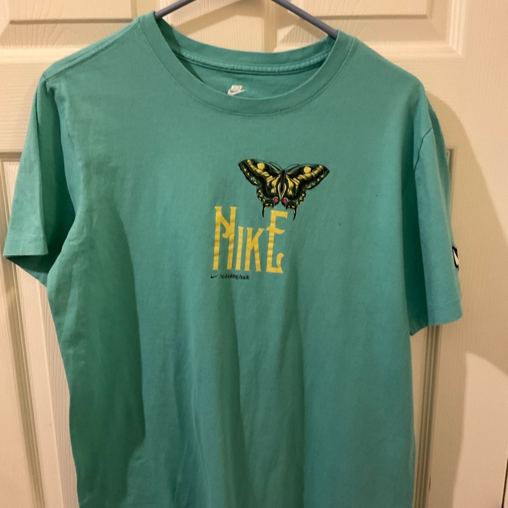 Nike Teal Green T-Shirt with Yellow Logo & Butterfly